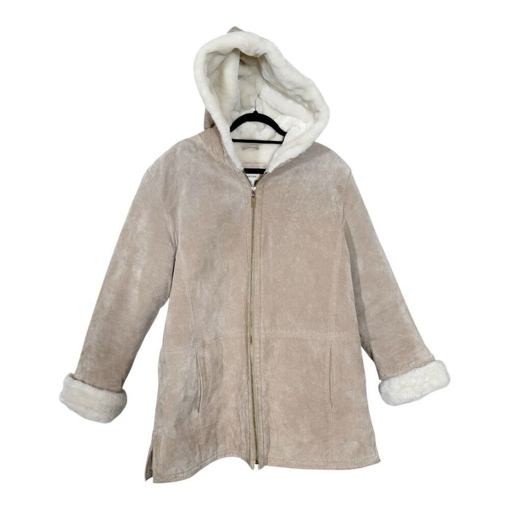 St. John's Bay Women's Hooded Tan Suede Leather Washable Penny Lane Jacket Sz 1X